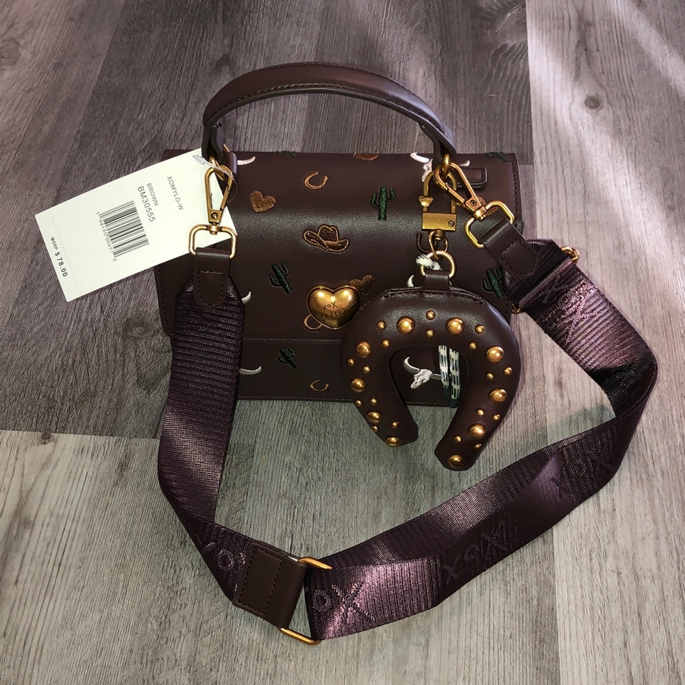 Betsey Johnson Brown Embroidered Western Icons Top Handle Crossbody Bag NWT - Picture 3 of 16